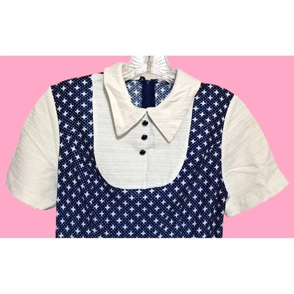 Vintage Outfit Blouse Top Pants Womens XS S Peter Pan Collar Button Accents 1960 - Picture 11 of 13